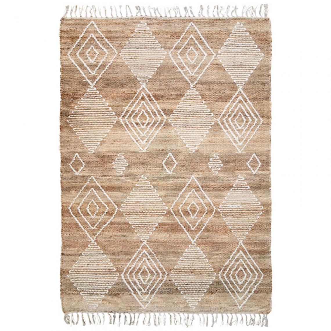 Thedecofactory - PRIMI COLLECTION LOSANGES - Tapis en chanvre avec motifs losanges en laine épaisse naturel 120x170 - Tapis