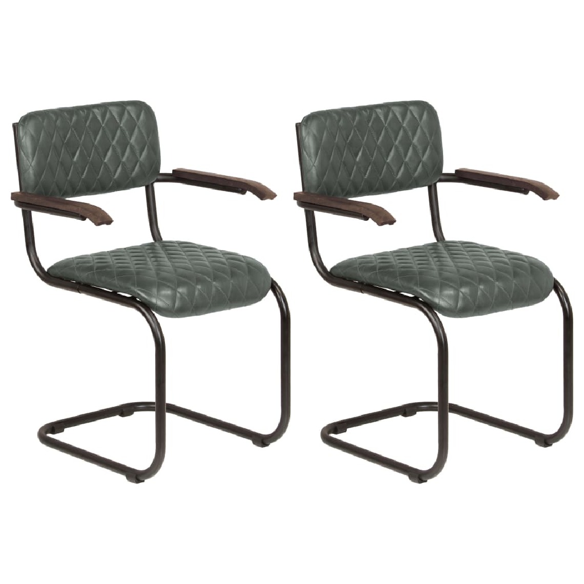 Helloshop26 - Lot de deux chaises avec accoudoirs cuir véritable gris 1902195 - Chaises