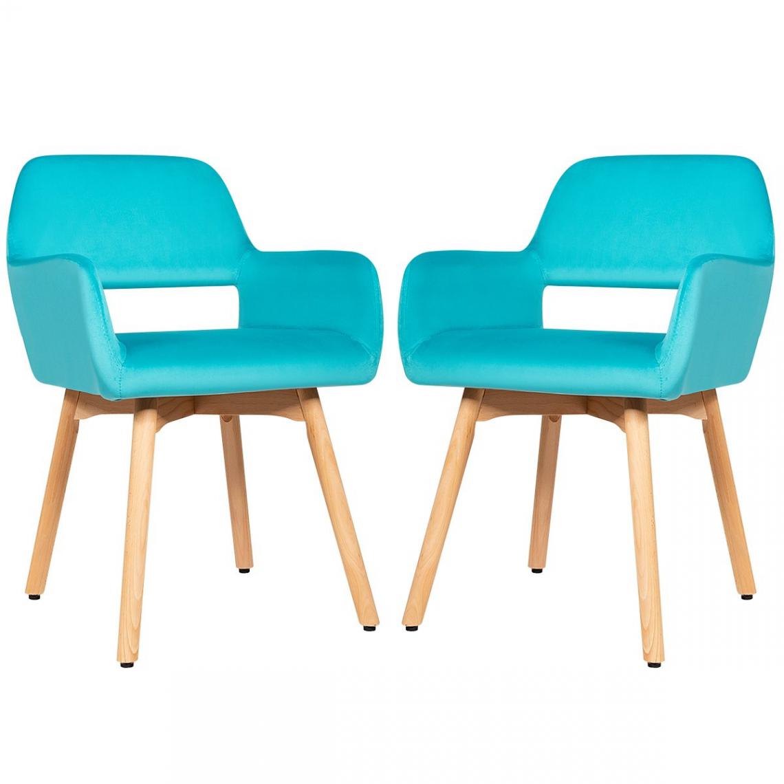 Decoshop26 - Lot de 2 chaises avec accoudoirs et coussin rembourré chaises de loisirs avec pieds en hêtre bleu 20_0000732 - Chaises