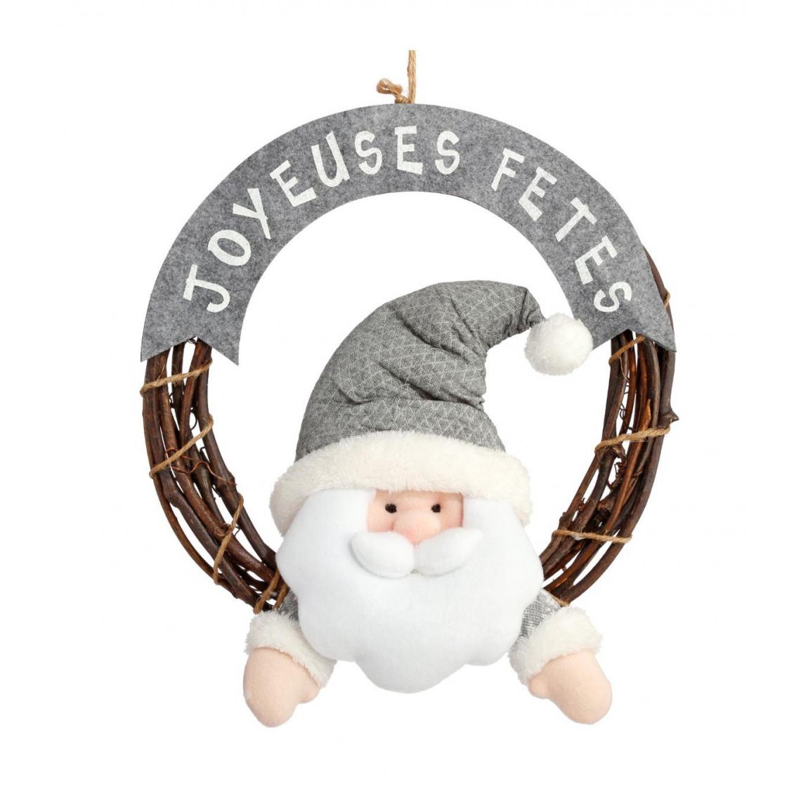 Feeric Lights And Christmas - Feeric Christmas - Déco de Noël Couronne Joyeuses Fêtes et sa peluche D 36 cm - Décorations de Noël