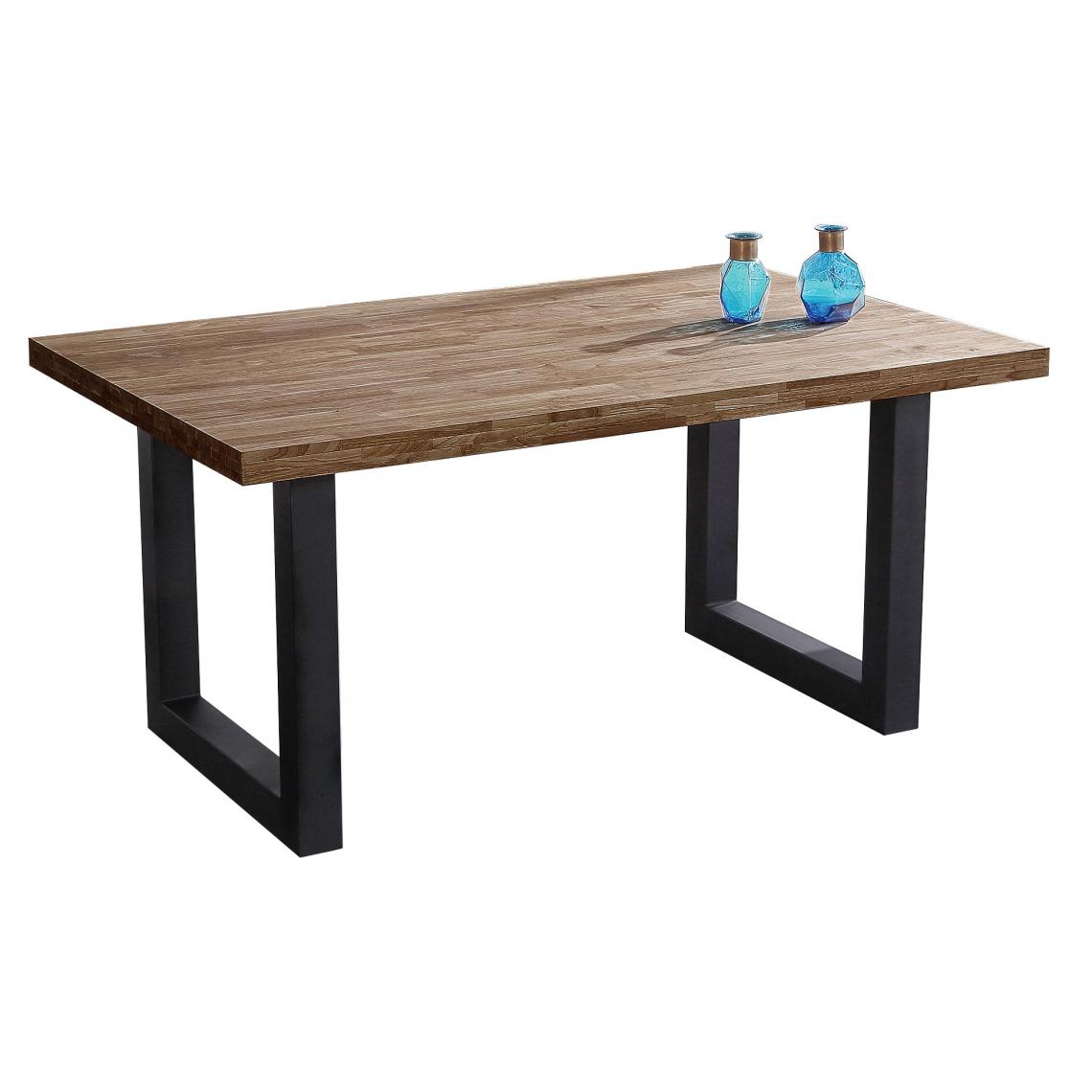 Pegane - Table à manger coloris chêne américain / pieds noir, Longueur 160 x largeur 100 cm x Hauteur 75 cm - Tables à manger