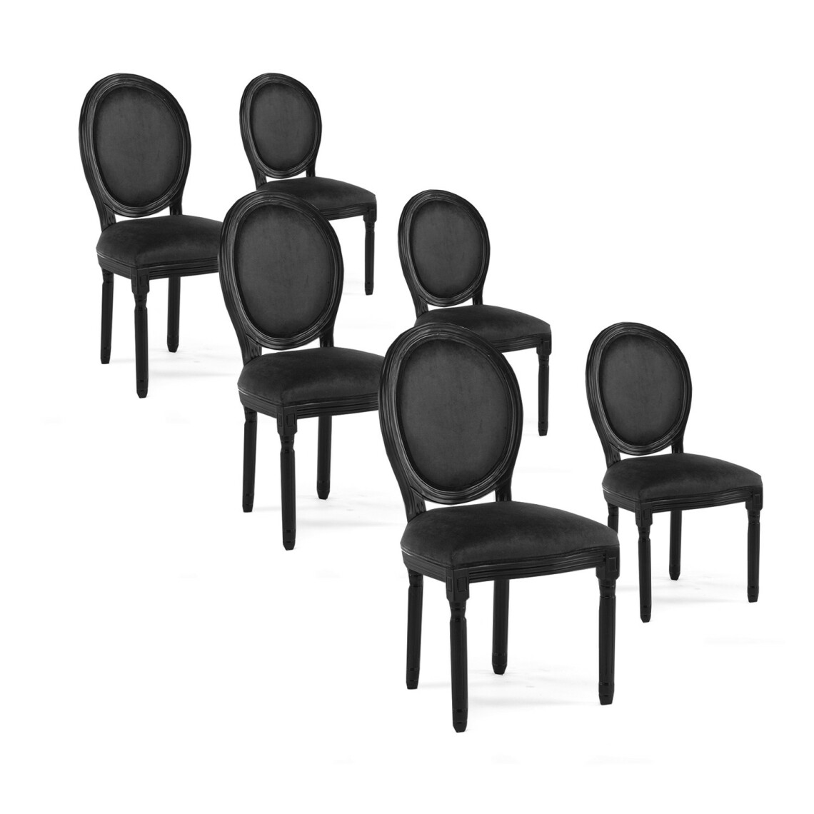 marque generique - Lot de 6 chaises médaillon Louis XVI velours Noir - Chaises