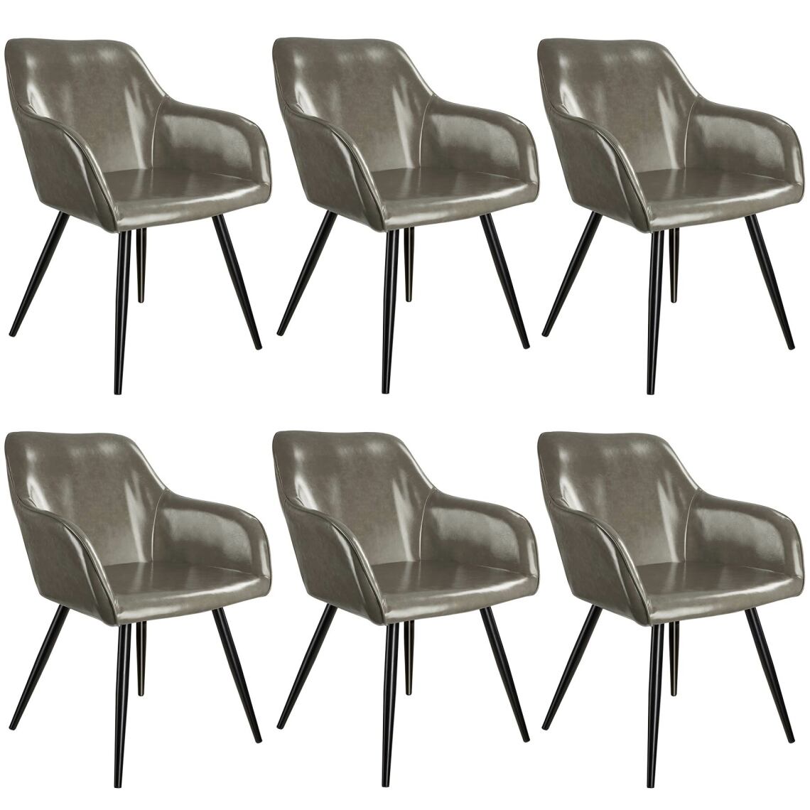 Tectake - 6 Chaises Marilyn en cuir synthétique - gris foncé-noir - Chaises
