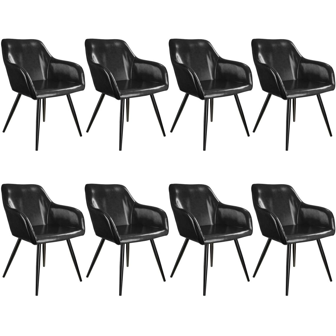 Tectake - 8 Chaises Marilyn en cuir synthétique - noir - Chaises