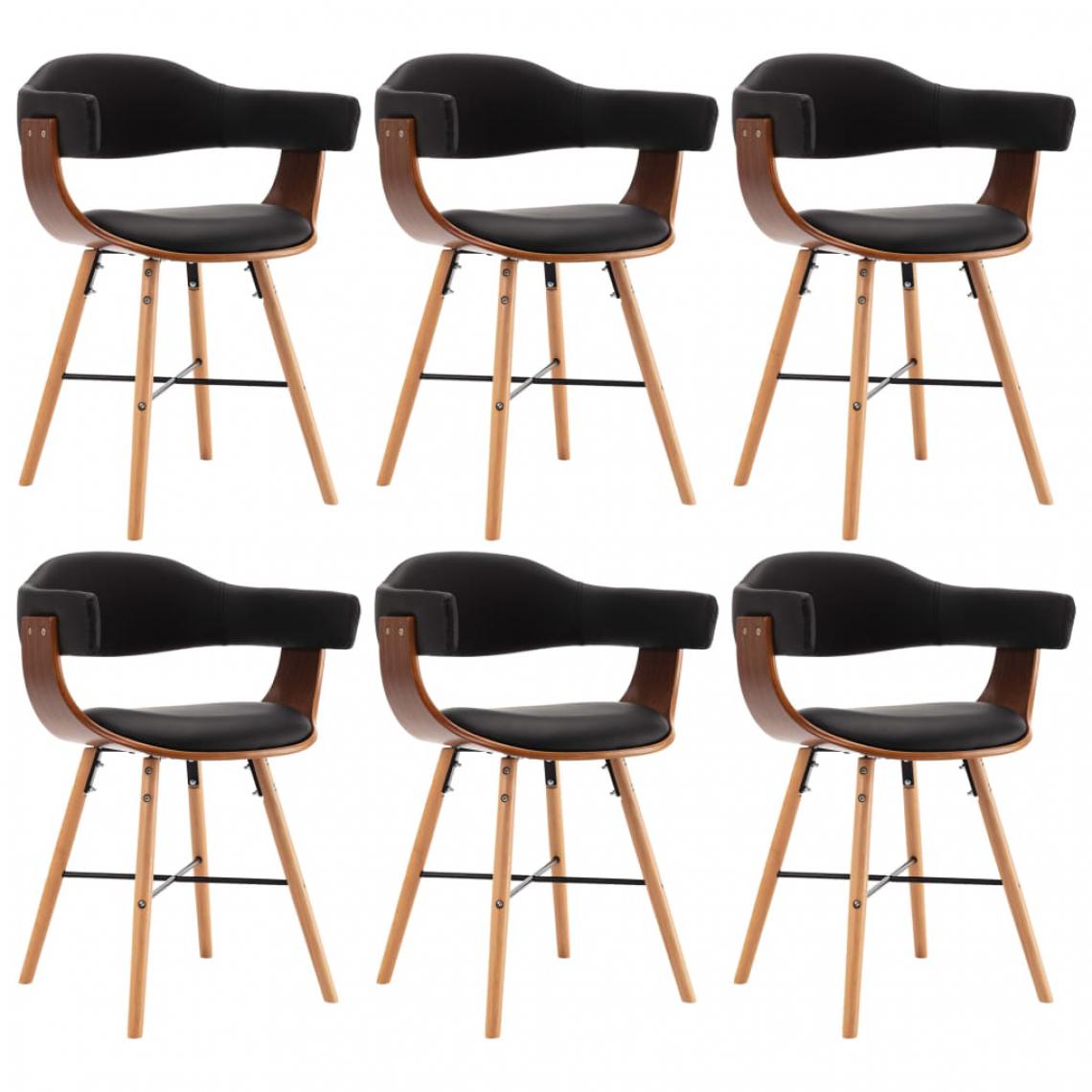 Icaverne - Magnifique Fauteuils et chaises selection Helsinki Chaises de salle à manger 6 pcs Noir Similicuir et bois courbé - Chaises