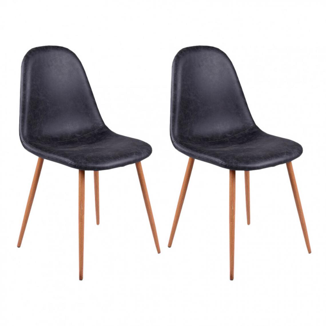 Meubletmoi - Lot de 2 chaises simili noir piètement acier effet bois - BRUCE 7780 - Chaises