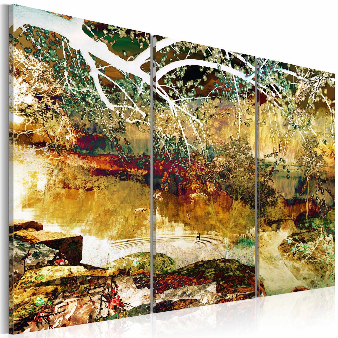 Decoshop26 - Tableau sur toile en 3 panneaux décoration murale image imprimée cadre en bois à suspendre Lac des illusions 90x60 cm 11_0002136 - Tableaux, peintures