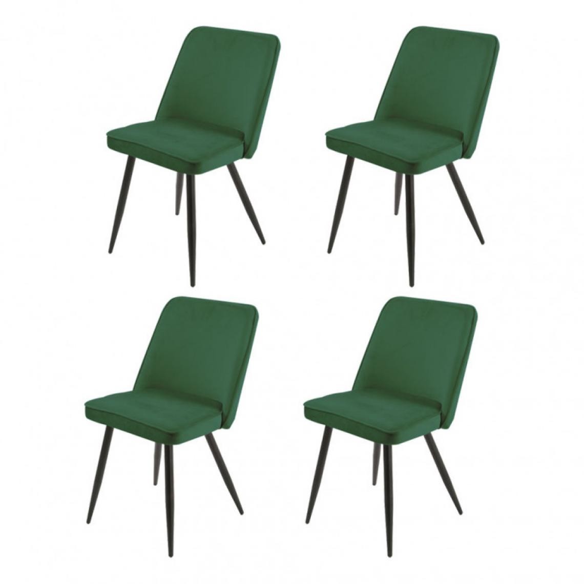 Meubletmoi - Lot de 4 chaises en velours vert avec piètement en métal noir – TELLY - Chaises