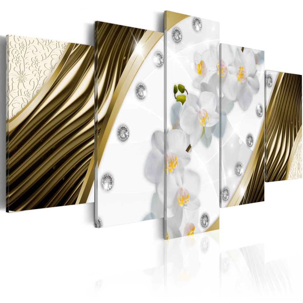 Bimago - Tableau | Golden orchids | 200x100 | XXL | Abstraction | Fleurs et plantes | | - Tableaux, peintures