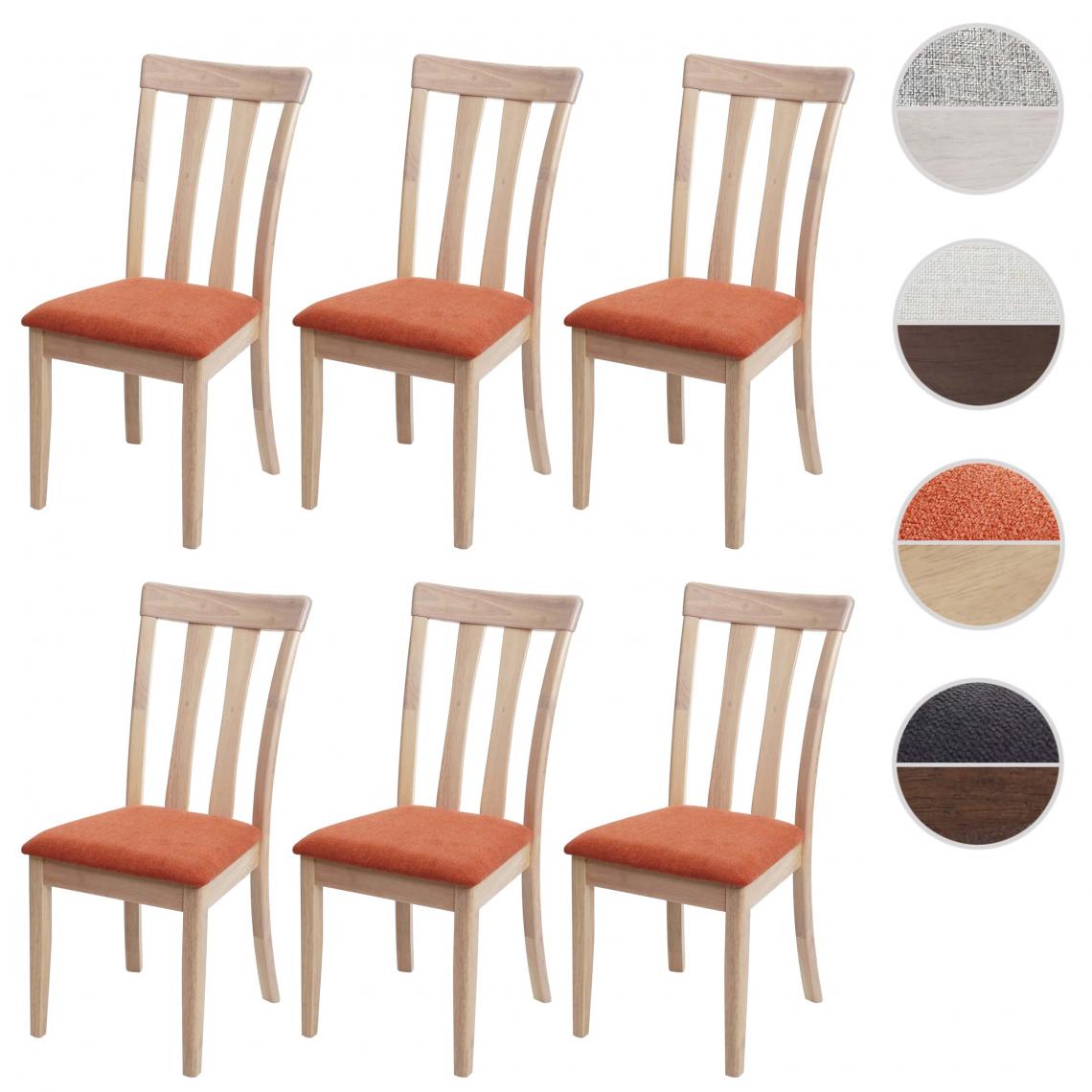 Mendler - 6x chaise de salle à manger HWC-G46 tissu/textile bois massif ~ cadre naturel, orange - Chaises