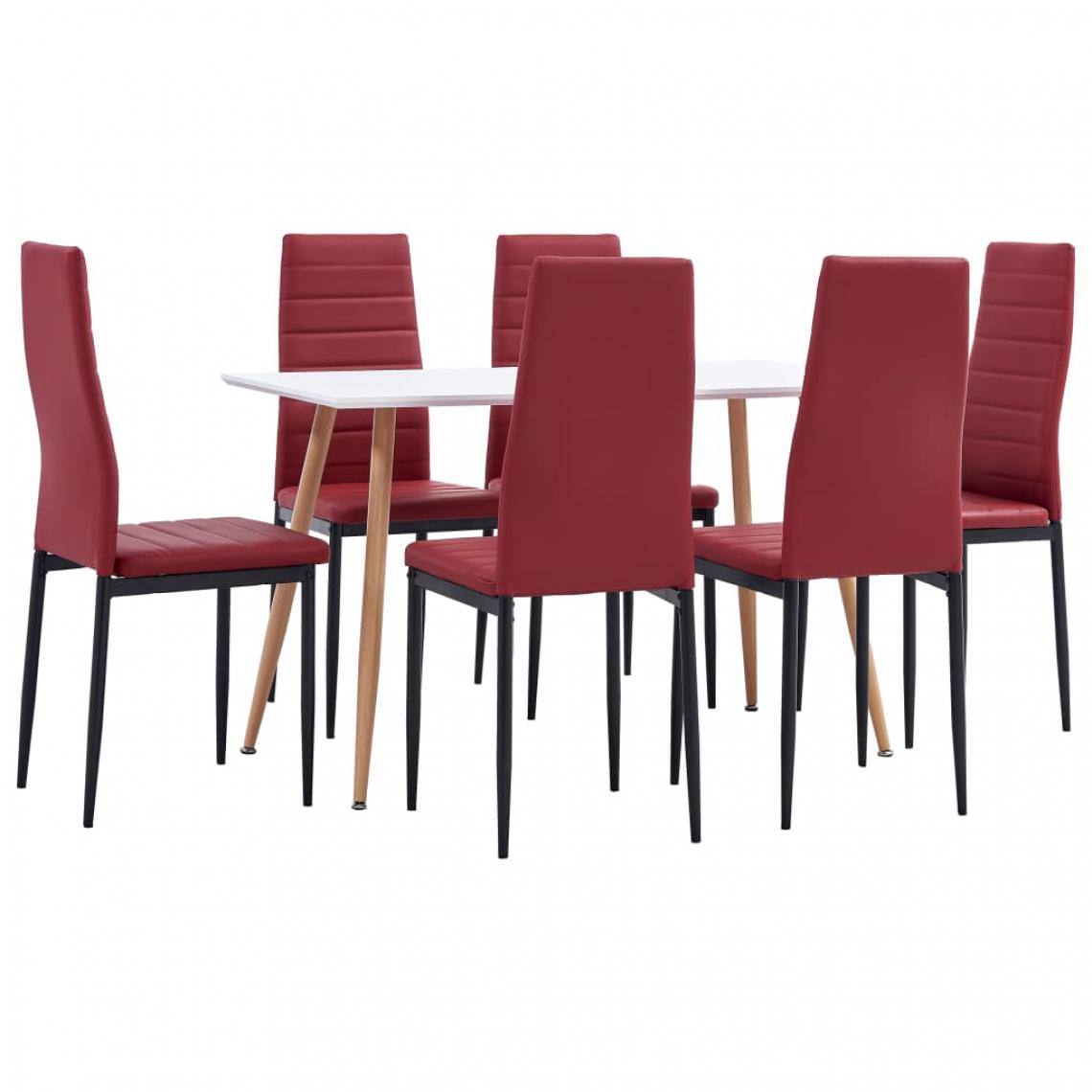 Chunhelife - Ensemble de salle à manger 7 pcs Similicuir Rouge bordeaux - Tables à manger