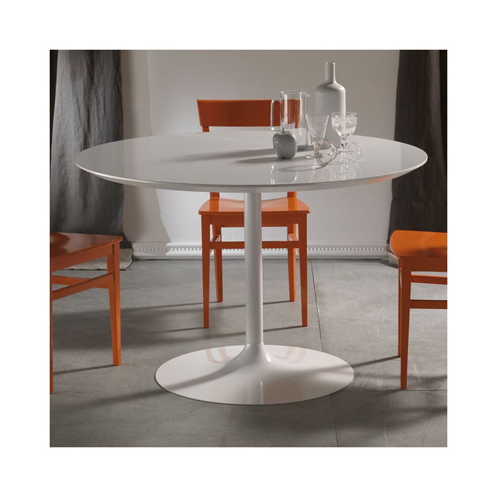 Nouvomeuble - Table à manger ronde blanche design EMILIO - Tables à manger