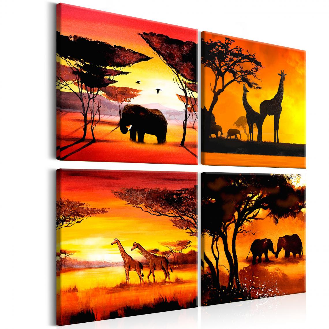 Decoshop26 - Tableau sur toile en 4 panneaux décoration murale image imprimée cadre en bois à suspendre Animaux Africains 60x60 cm 11_0003056 - Tableaux, peintures