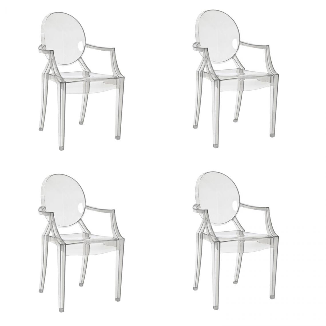 Hucoco - LUIZ - Lot de 4 chaises transparents pour salon - 92x54x42 cm - En polycarbonate - Style moderne - Transparent - Chaises
