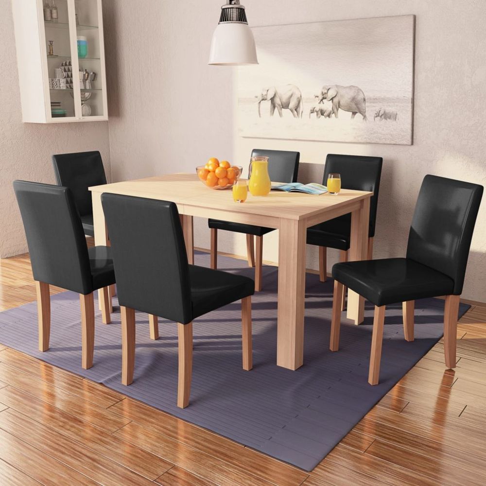 Vidaxl - vidaXL Chêne Table et Chaises 7 pcs Cuir Synthétique Noir Mobilier de Salon - Tables à manger