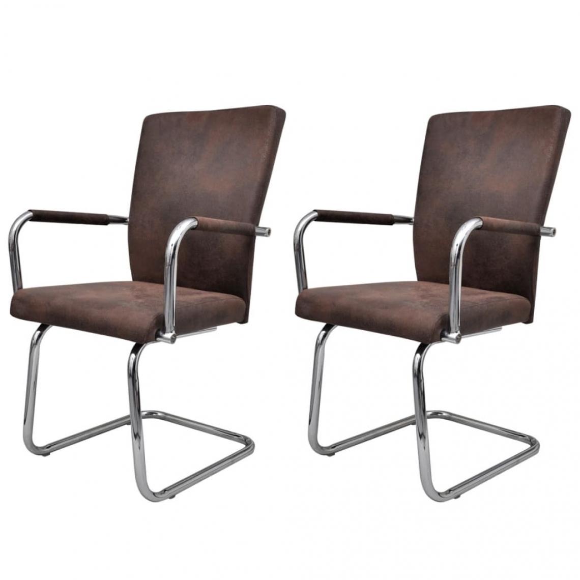 Decoshop26 - Lot de 2 chaises de salle à manger cuisine cantilever design moderne tissu cuir marron CDS020368 - Chaises