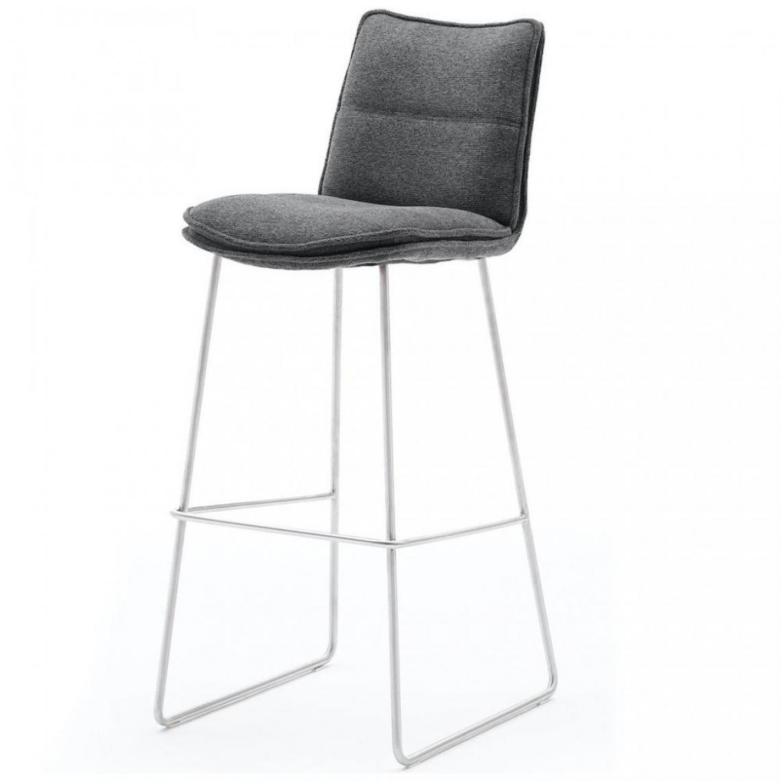 Inside 75 - Lot de 2 chaises de bar design HALSOU tissu anthracite et pieds acier brossé - Chaises