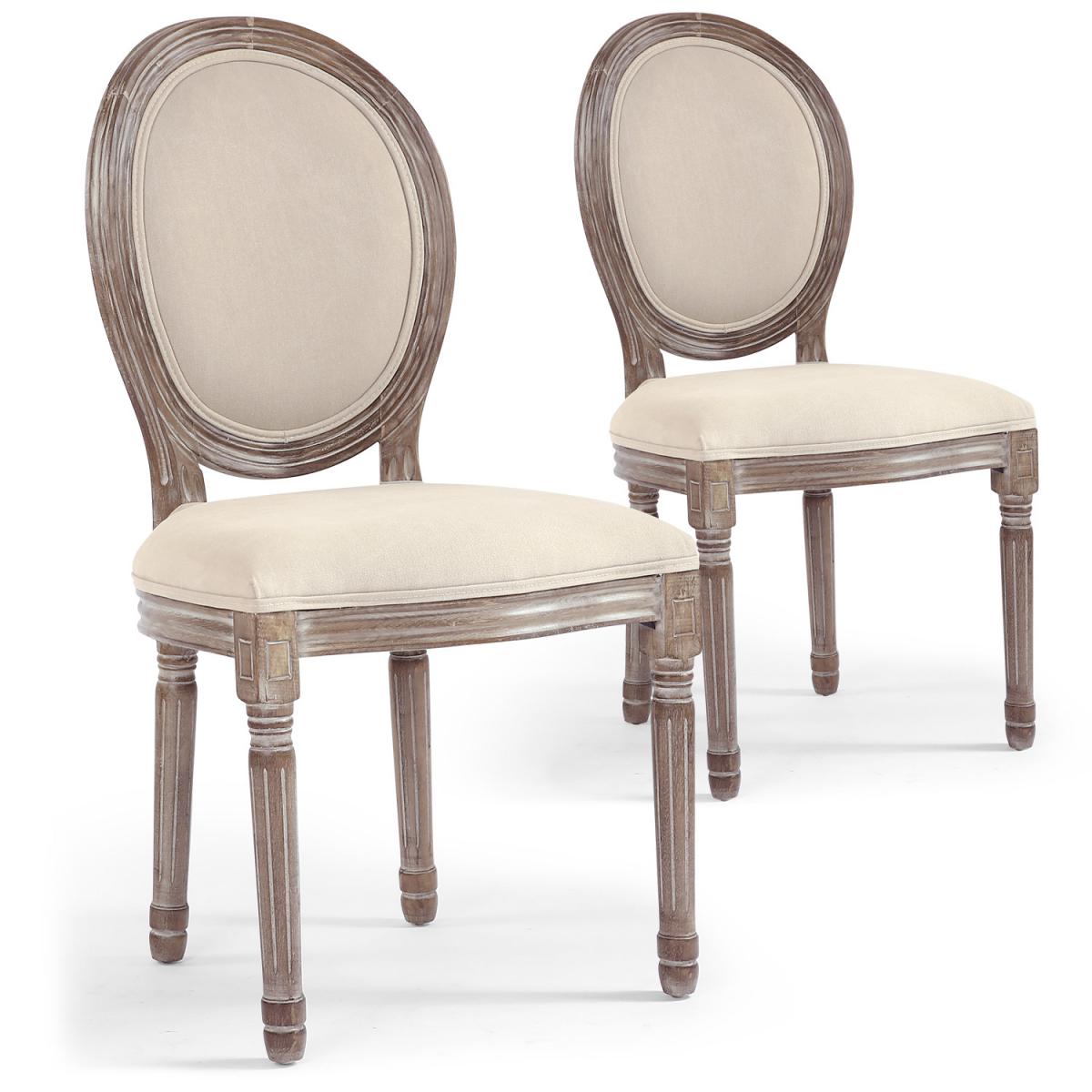 MENZZO - Lot de 2 chaises médaillon Louis XVI Tissu Beige - Chaises
