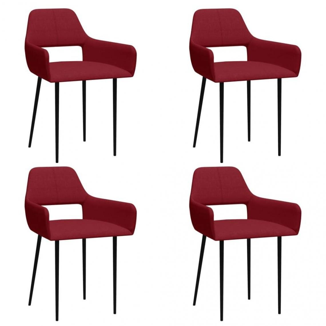 Decoshop26 - Lot de 4 chaises de salle à manger cuisine design rétro tissu rouge bordeaux CDS021949 - Chaises
