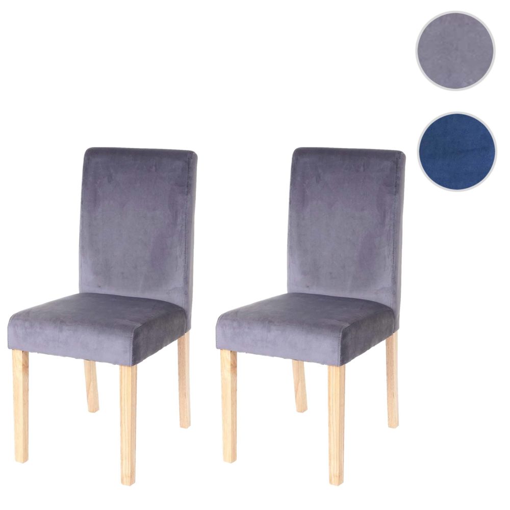 Mendler - 2x chaise de séjour Littau, fauteuil, velours ~ tissu gris, pieds clairs - Chaises