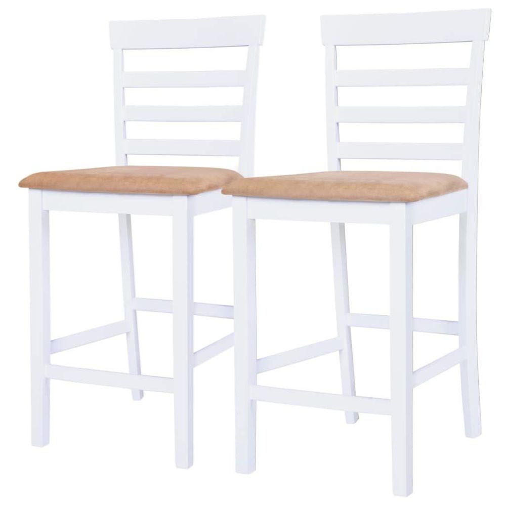 Helloshop26 - Lot de deux tabourets de bar design chaise siège bois blanc et beige 1202141 - Chaises