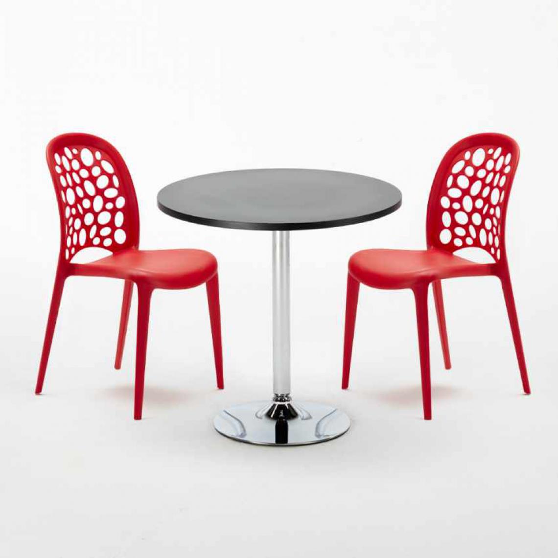 Ahd Amazing Home Design - Table Ronde Noire 70x70cm Avec 2 Chaises Colorées Set Intérieur Bar Café WEDDING Cosmopolitan, Couleur: Rouge - Tables à manger