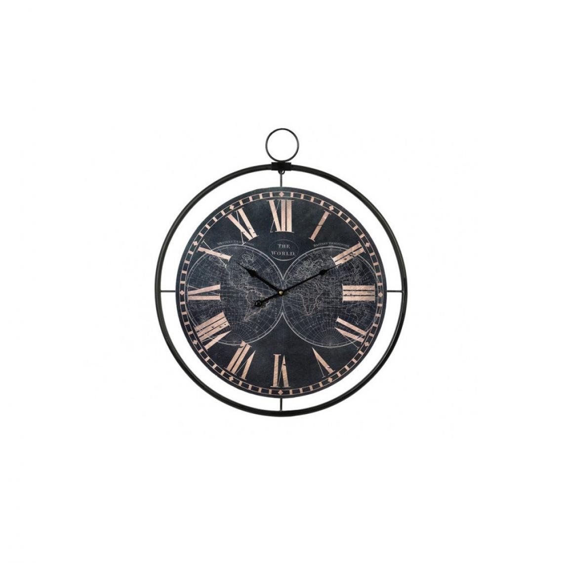 Ac-Deco - Horloge globe terrestre - D 60 cm - Noir et cuivré - Horloges, pendules