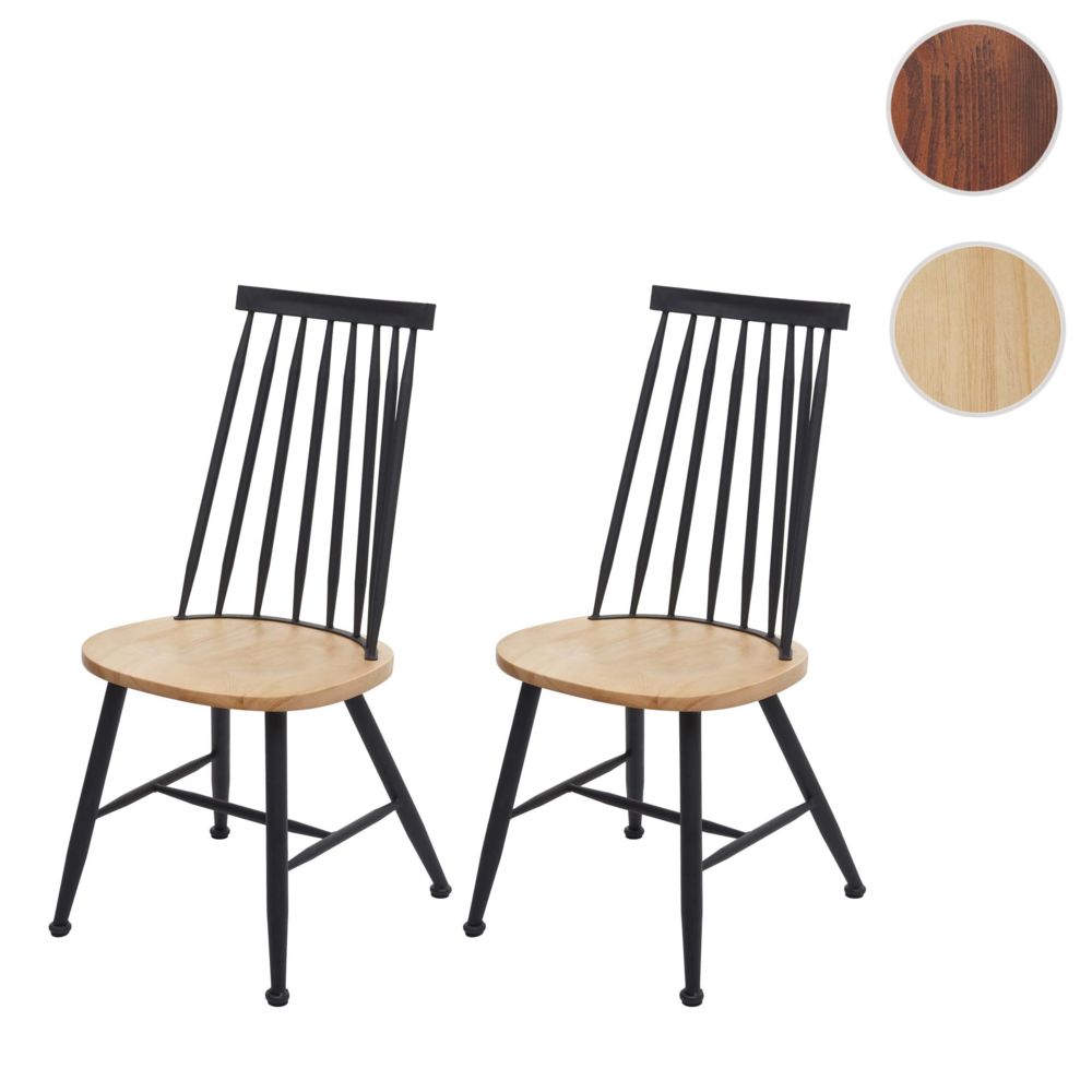 Mendler - 2x chaise de salle à manger HWC-G69, chaise pour la cuisine, style rétro, métal, gastronomie ~ couleur nature - Chaises