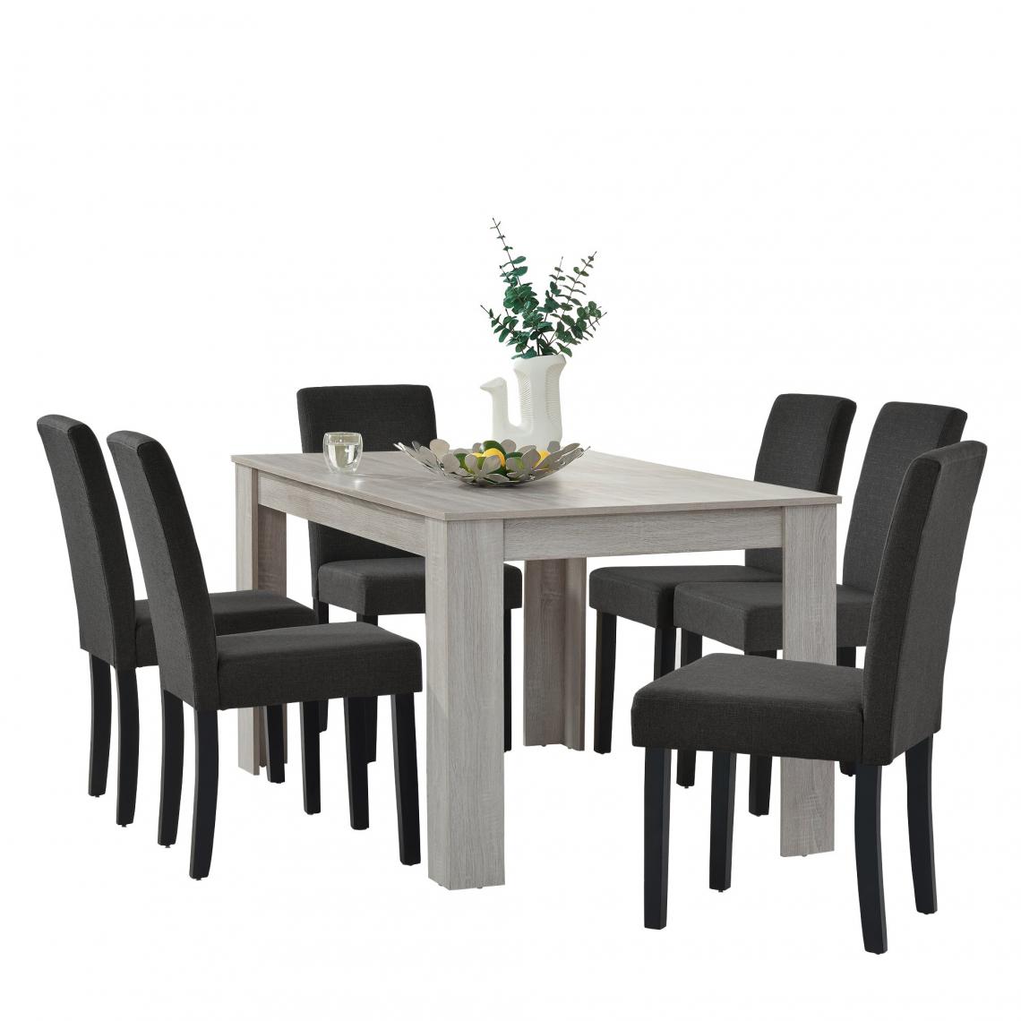 Helloshop26 - Table de salle à manger (chêne) + 6 chaise de salle à manger en gris foncé - 140 x 90cm 03_0004240 - Tables à manger