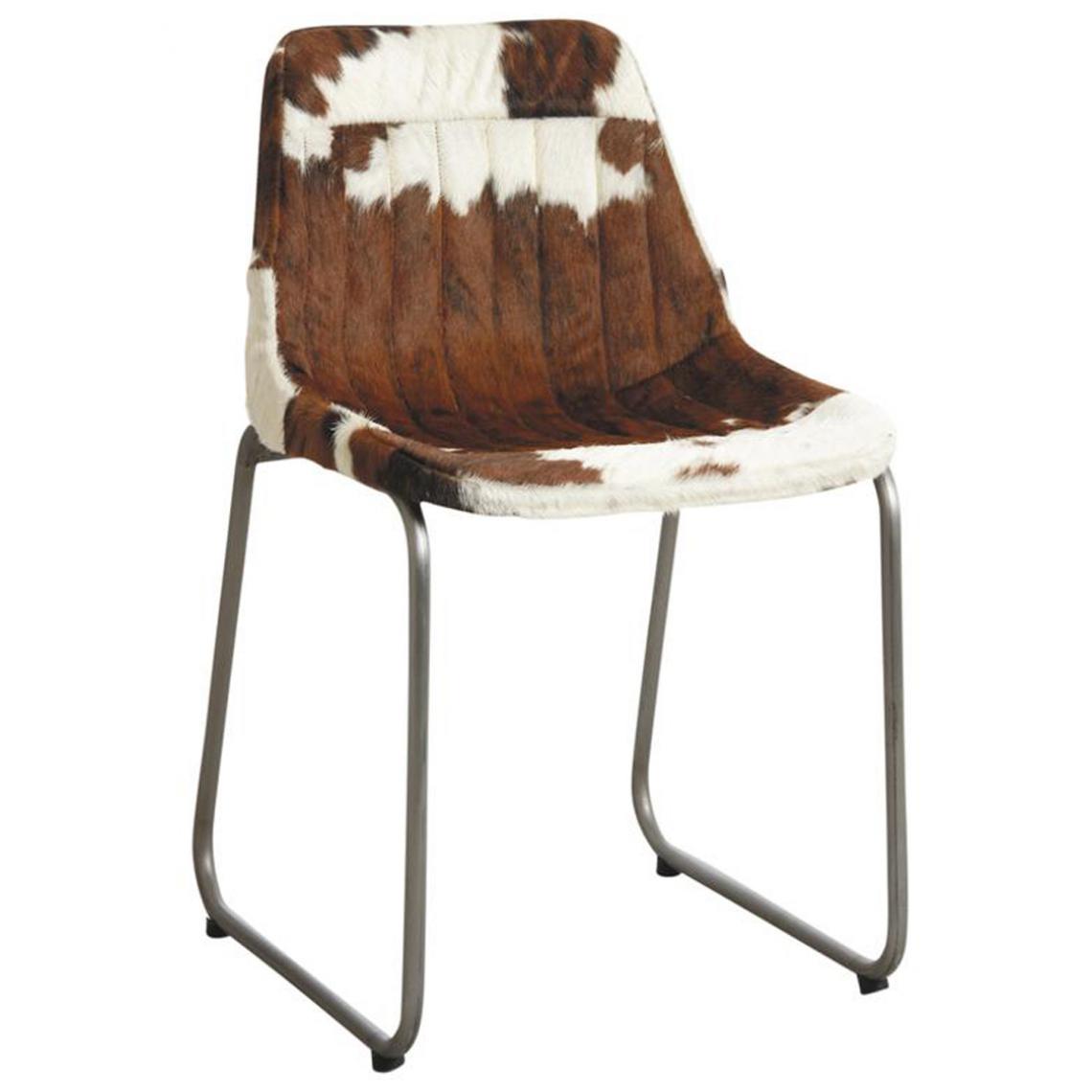 Pegane - Chaise en métal et peau de vache marron et blanche - 46 x 49 x 89 cm -PEGANE- - Chaises
