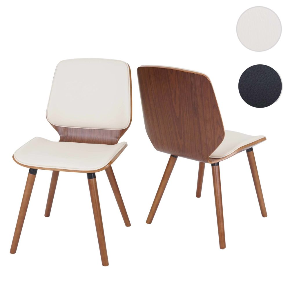 Mendler - 2x Chaise de salle à manger HWC-B16, bois courbé, rétro, aspect noyer ~ similicuir crème - Chaises