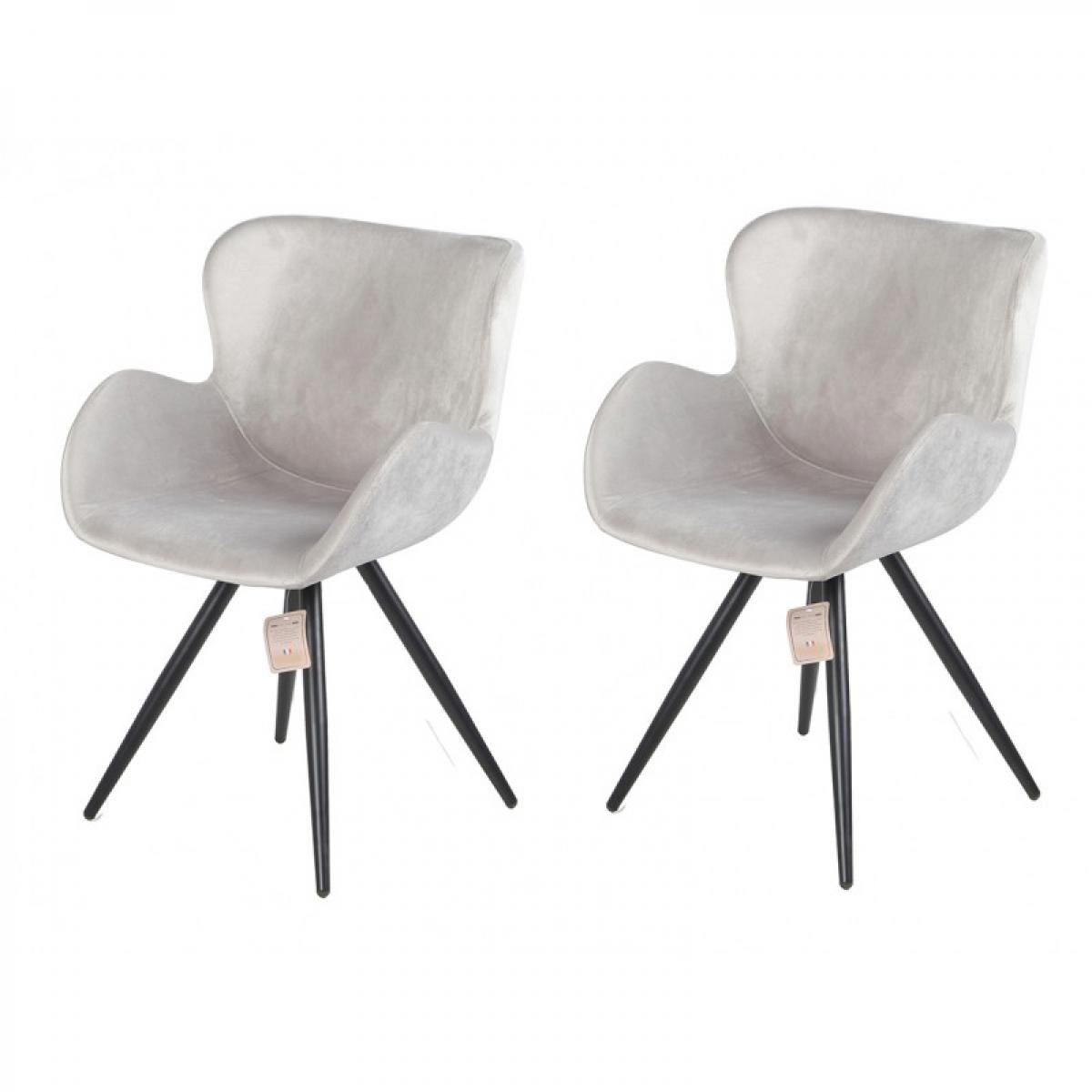 Meubletmoi - Lot de 2 chaises style scandinave velours gris et métal noir - LOTUS - Chaises