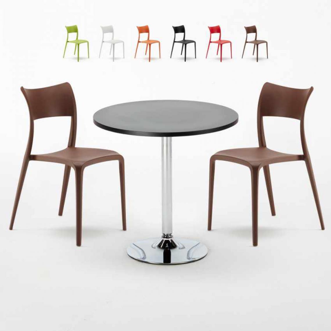 Ahd Amazing Home Design - Table Ronde Noire 70x70cm Avec 2 Chaises Colorées Set Intérieur Bar Café Parisienne Cosmopolitan, Couleur: Marron - Tables à manger