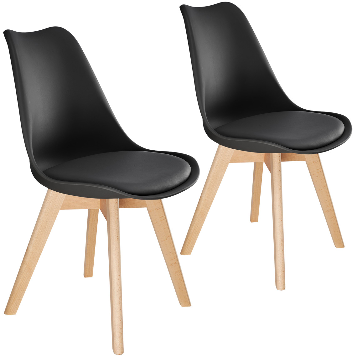 Tectake - 2 Chaises de Salle à Manger FRÉDÉRIQUE Style Scandinave Pieds en Bois Massif Design Moderne - noir - Chaises