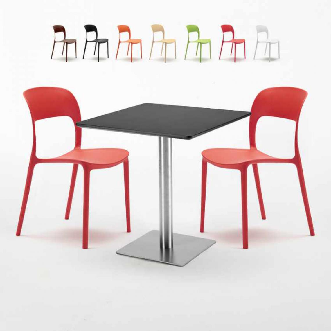 Ahd Amazing Home Design - Table carrée noire 70x70 avec 2 chaises colorées Restaurant Rum Raisin, Couleur: Rouge - Tables à manger
