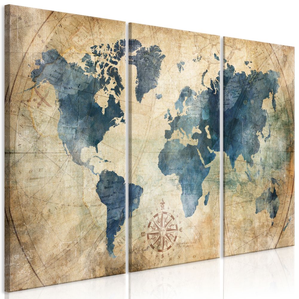 Bimago - Tableau - Retro Map (3 Parts) - Décoration, image, art | Cartes du monde | - Tableaux, peintures