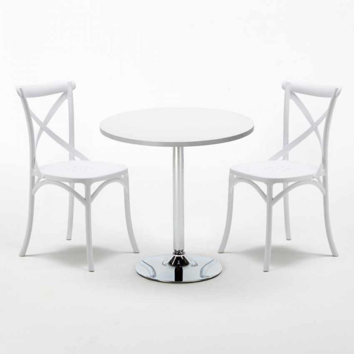 Ahd Amazing Home Design - Table Ronde Blanche 70x70cm Avec 2 Chaises Colorées Set Intérieur Bar Café Vintage LONG Island, Couleur: Blanc - Tables à manger