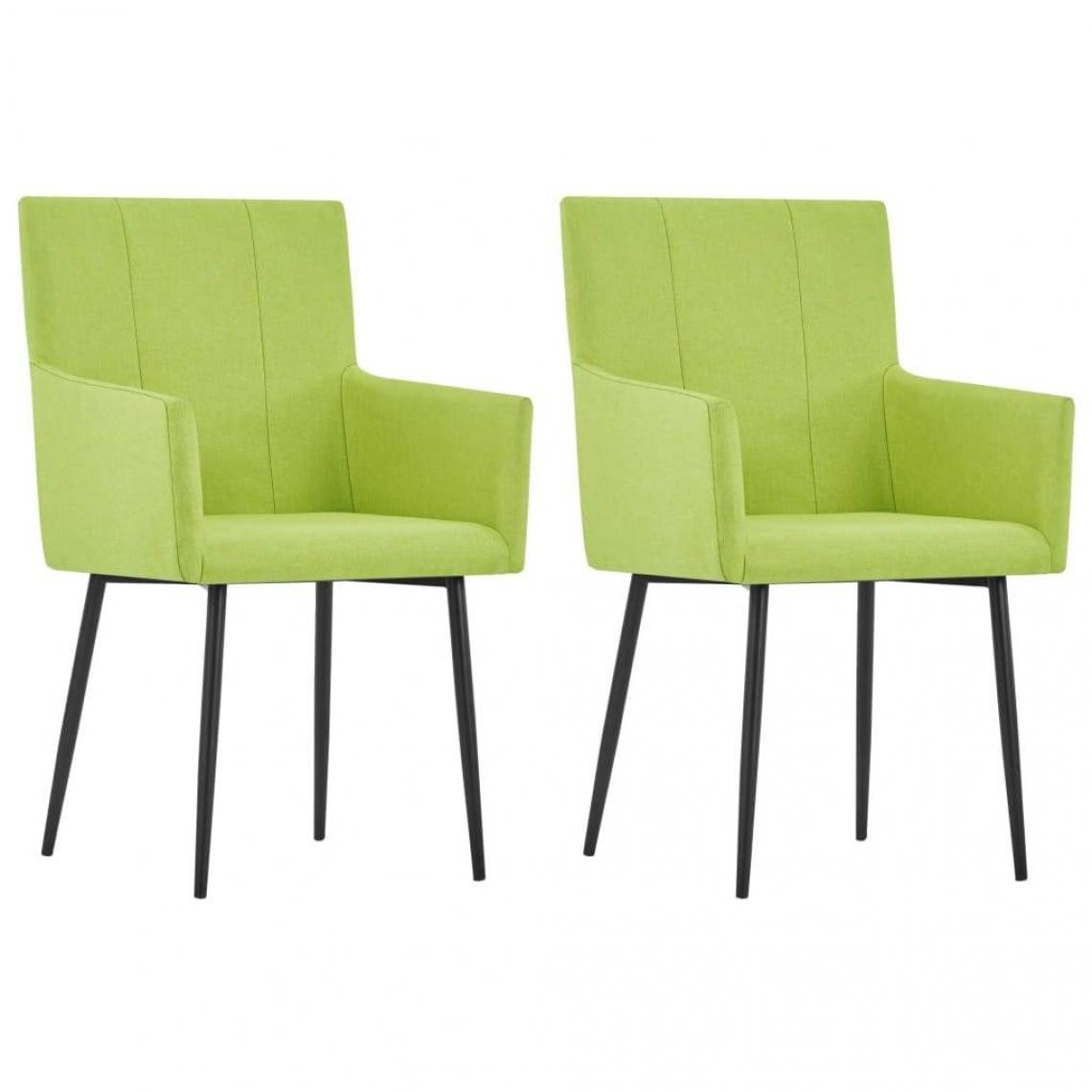 Decoshop26 - Lot de 2 chaises de salle à manger cuisine avec accoudoirs design moderne tissu vert CDS020151 - Chaises