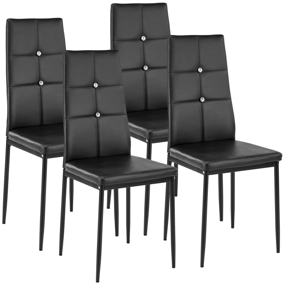 Tectake - Lot de 4 chaises avec strass - noir - Chaises