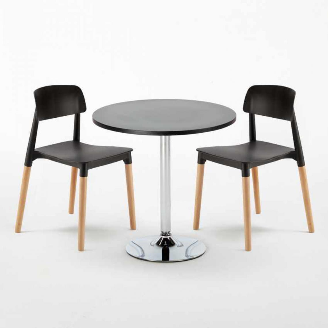 Ahd Amazing Home Design - Table Ronde Noire 70x70cm Avec 2 Chaises Colorées Set Intérieur Bar Café Barcellona Cosmopolitan, Couleur: Noir - Tables à manger