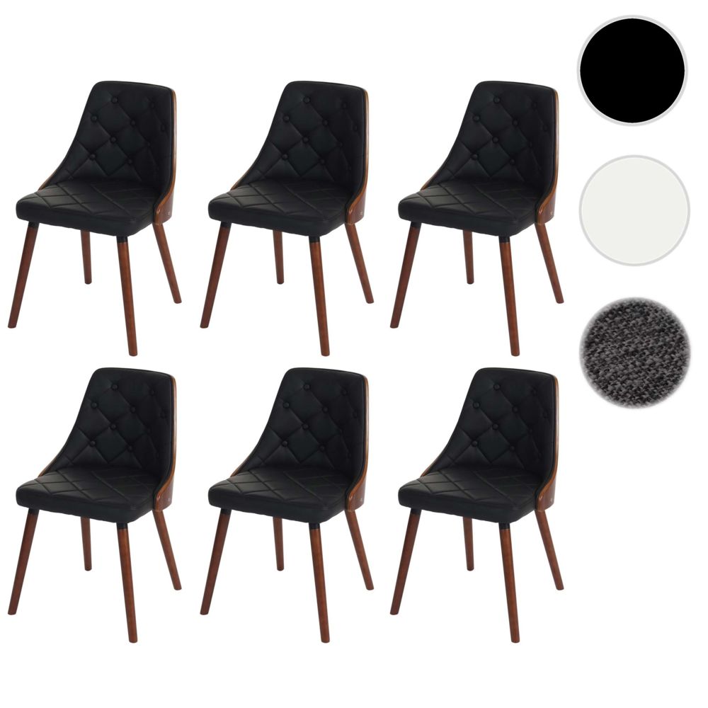 Mendler - 6x chaise de salle à manger Osijek, fauteuil, aspect noix, bois cintré ~ similicuir, noir - Chaises