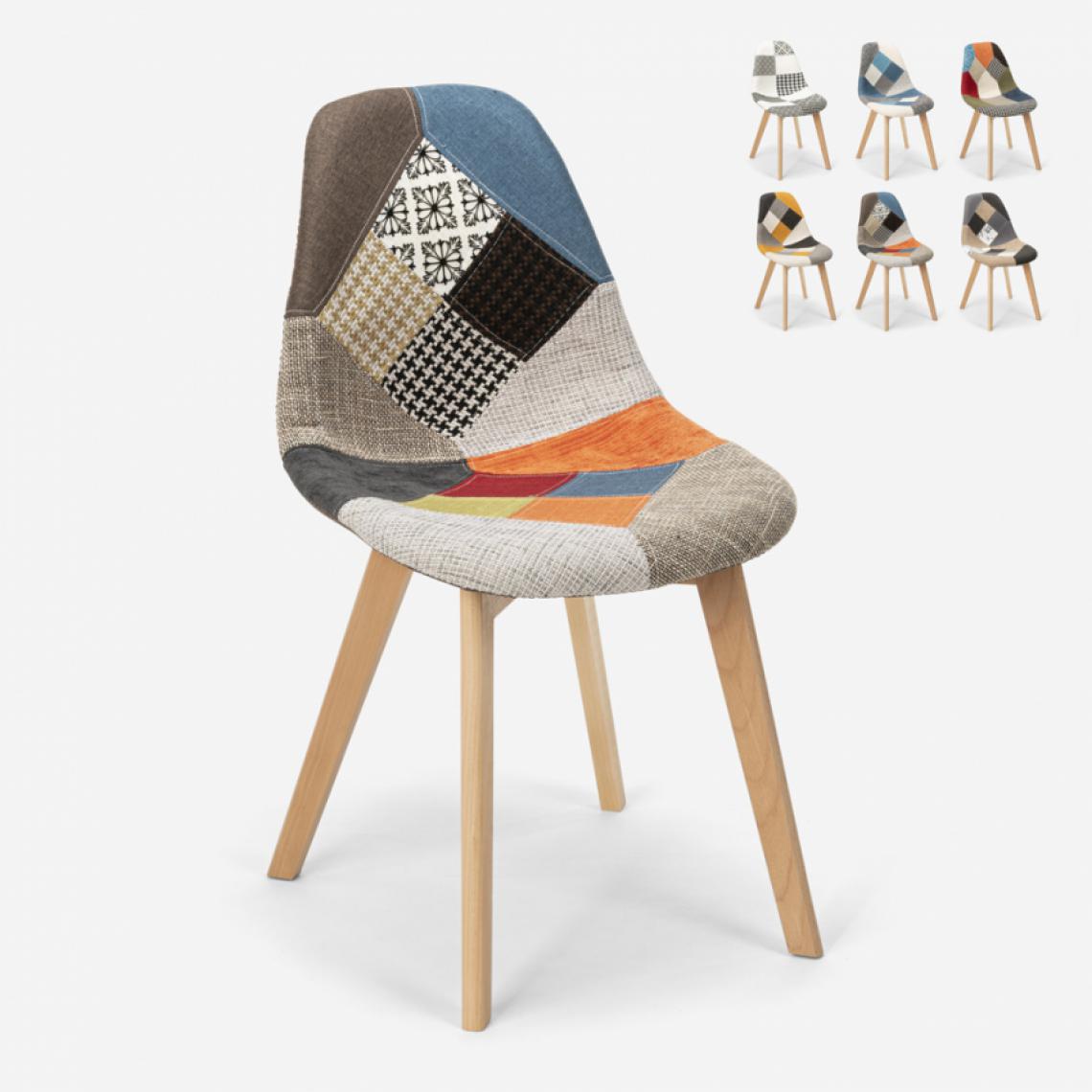 Ahd Amazing Home Design - Chaise design nordique patchwork bois et tissu cuisine bar restaurant Robin, Couleur: Patchwork 3 - Chaises