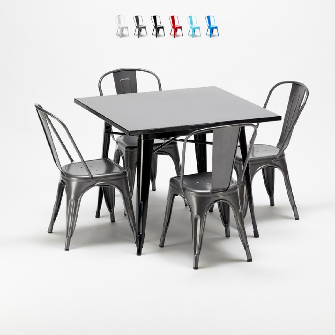 Ahd Amazing Home Design - Ensemble table et chaises carrées en métal Tolix style industriel Soho, Couleur: Gris - Tables à manger