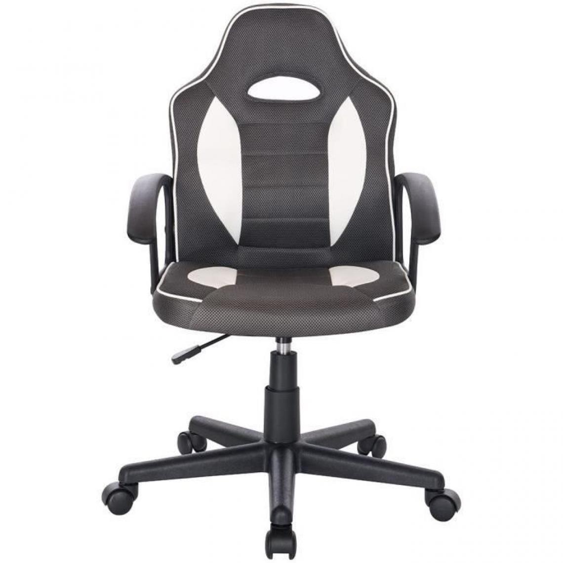 Cstore - TERRY Chaise de bureau ajustable gaming - Simili Blanc et gris - L 56 x P 60 x H 92 / 102 cm - Chaises