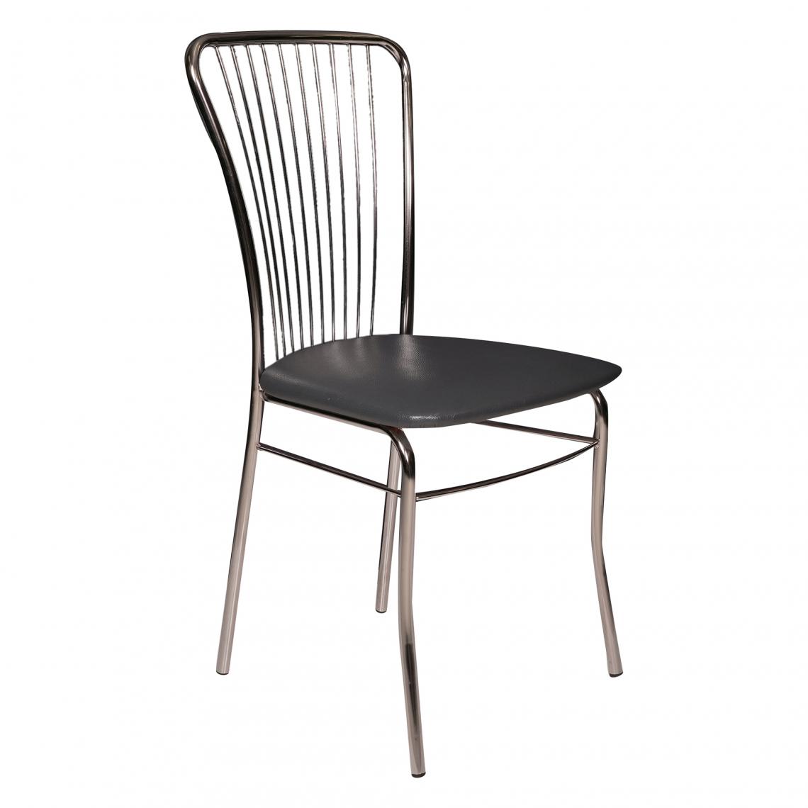 Alter - Chaise classique avec assise en éco-cuir, structure en métal chromé, Fauteuil de salle à manger, 54x45h93 cm, couleur noire - Chaises