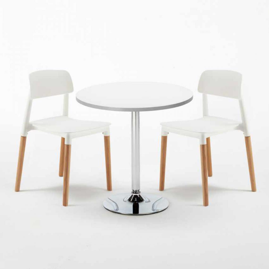 Ahd Amazing Home Design - Table Ronde Blanche 70x70cm Avec 2 Chaises Colorées Set Intérieur Bar Café Barcellona LONG Island, Couleur: Blanc - Tables à manger