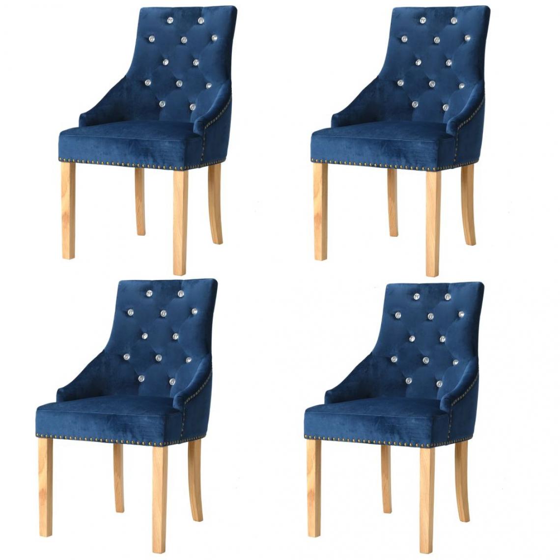 Decoshop26 - Lot de 4 chaises de salle à manger cuisine design moderne chêne massif et velours bleu CDS021269 - Chaises