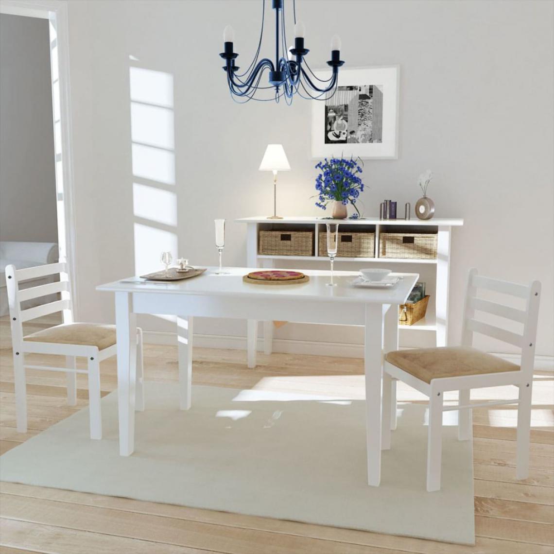 Chunhelife - Chaises de salle à manger 2 pcs Blanc Hévéa solide et velours - Chaises