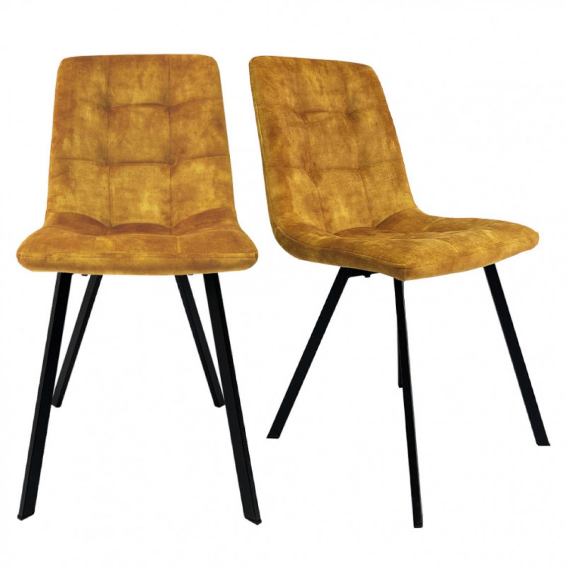 Meubletmoi - Lot de 2 chaises en velours moutarde et piètement métal noir - NAMI - Chaises