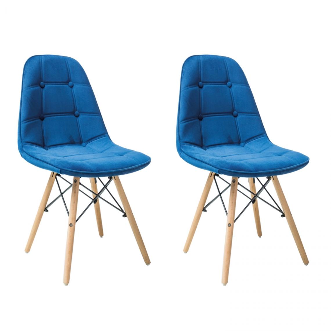 Hucoco - AXES - Lot de 2 chaises style scandinave - 85x44x41 cm - Structure en bois - Tissu velours - Bleu - Chaises